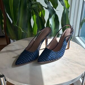 Blue and Black Slingback Heels with Textured Pattern